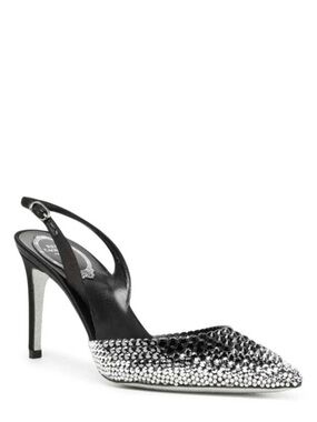 Black and Silver Crystal Slingback Pointed-Toe Stiletto